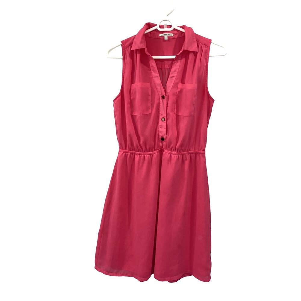 Charlotte Russe Fuchsia Pink Button Up Sleeveless Mini Dress Small S Bright